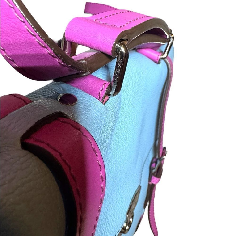 DOLCE & GABBANA Blue Leather Briefcase Backpack Top Handle Satchel Fuchsia Strap - Picture 8 of 16